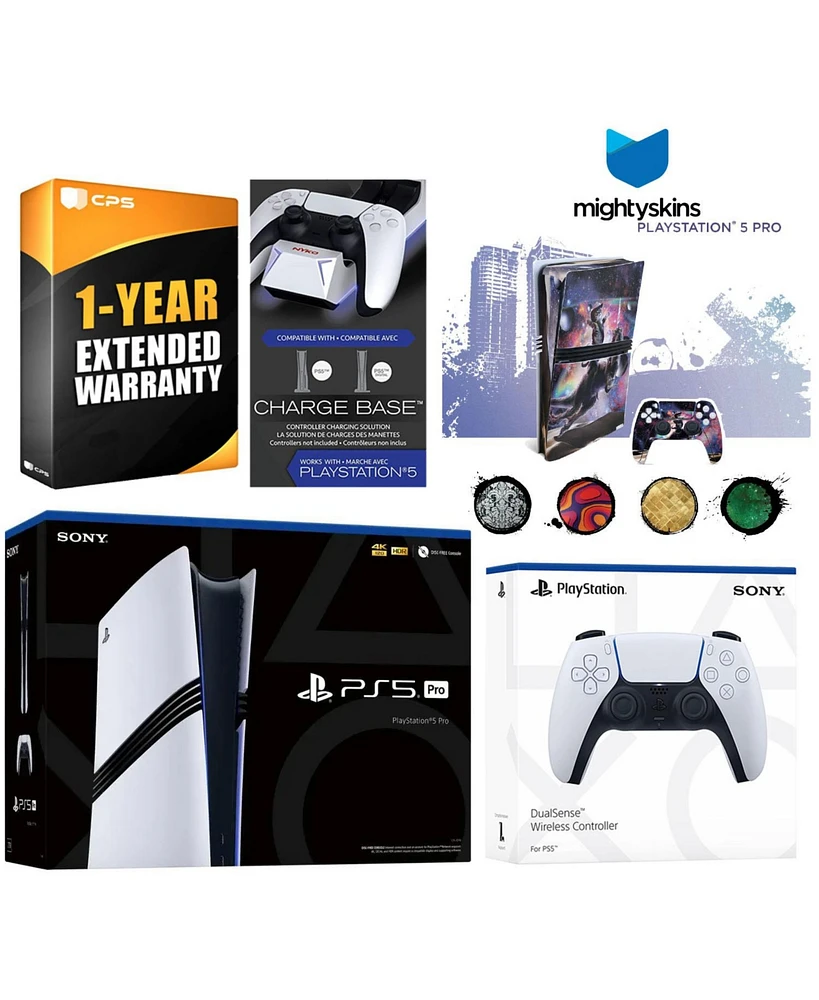 Sony PlayStation 5 Pro with Extra Starlight Blue Controller, Dual Charging Dock and MightySkins Decal Voucher Plus 1 Year Cps Extended Warranty