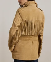 Lauren Ralph Women's Fringe-Trim Belted Goat-Suede Jacket