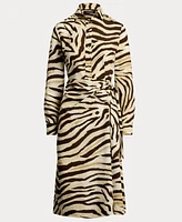 Lauren Ralph Women's Zebra-Print Tie-Front Crepe Shirtdress