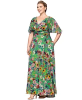Betsy & Adam Plus Floral-Print Flutter-Sleeve A-Line Dress