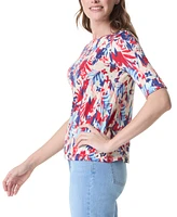 Gloria Vanderbilt Women's Alanis Printed Boat-Neck T-Shirt - Cherry Fizz