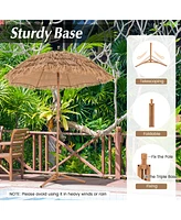 Gymax 6.5 Ft Thatched Tiki Umbrella w/ Foldable Stand Hawaiian Style Beach Umbrella