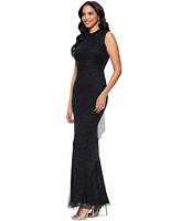 Betsy & Adam Women's Mock-Neck Dot-Mesh Sleeveless Gown