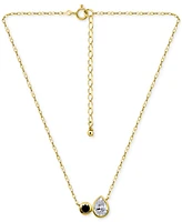Giani Bernini Black & White Cubic Zirconia Round Pear Two Stone Pendant Necklace, 16" + 2" extender, Exclusively at Macy's