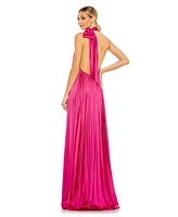 Mac Duggal Women's Pleated Trapeze Halter Neck Gown