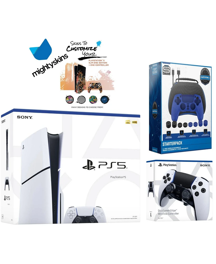 Sony PlayStation 5 Slim Disc with Extra Edge Controller, Pro Gamer Starter Kit and MightySkins Decal Voucher