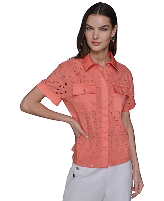Karl Lagerfeld Paris Women's Eyelet Cotton Shirt