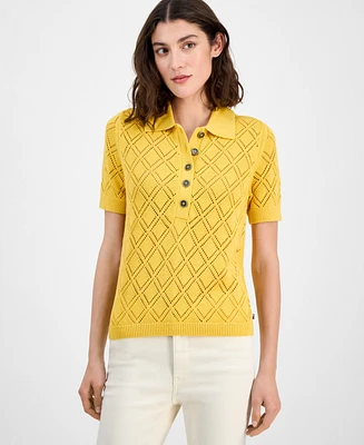 Tommy Hilfiger Women's Double Pointelle Knit Polo Top