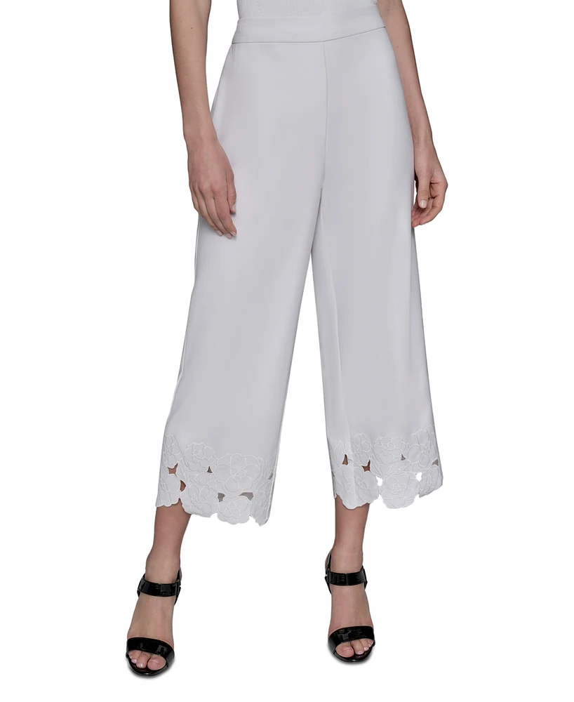 Karl Lagerfeld Paris Women's Floral-Hem Pull-On Pants