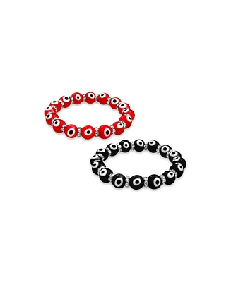 Bling Jewelry Set of 2 Turkish Glass Bead Evil Eye Stretch Bracelet with Crystal Spacers
