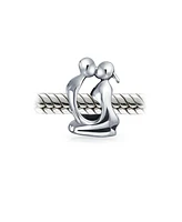 Bling Jewelry Set of 2 Couples Kissing Lovers & Valentine Heart Knot Spacer Charm Bead Silver