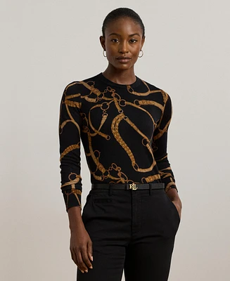 Lauren Ralph Women's Belting-Print Cotton-Blend Sweater