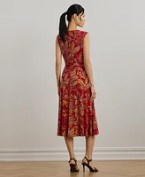 Lauren Ralph Women's Floral Twist-Front Stretch Jersey Dress