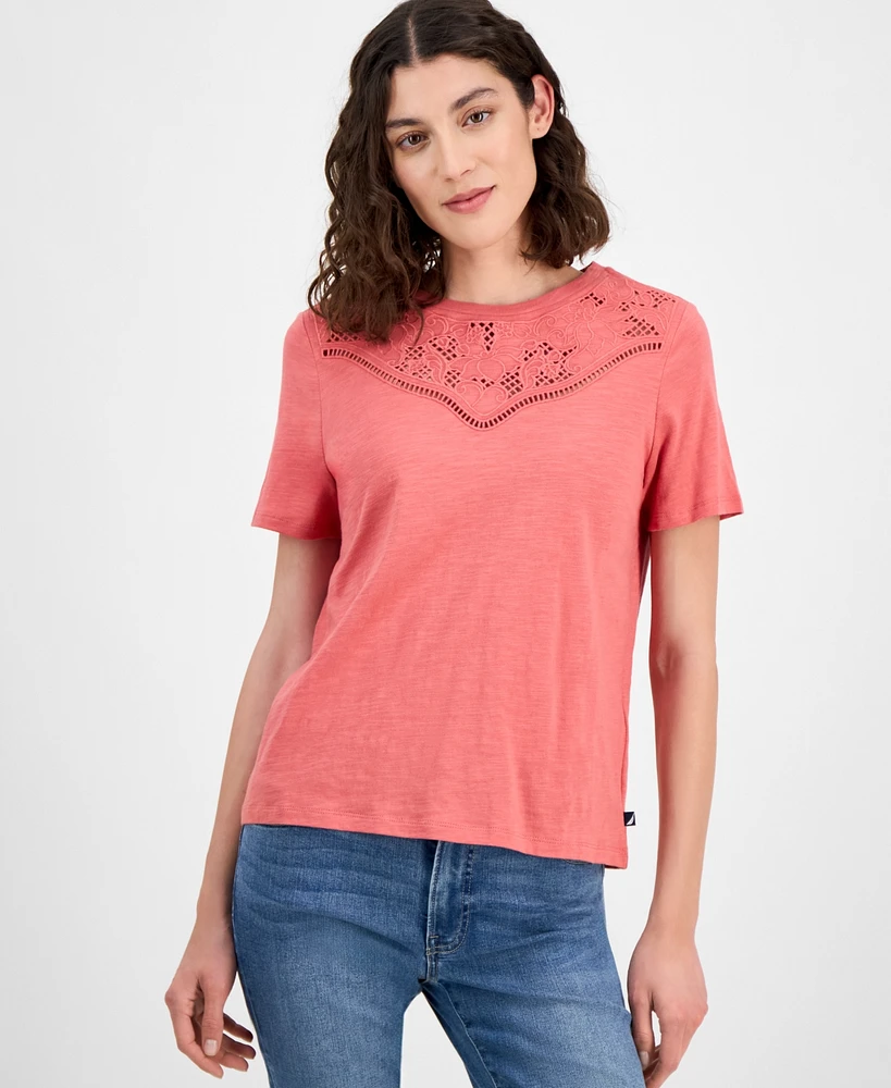 Nautica Jeans Women's Embroidered Cutout Top