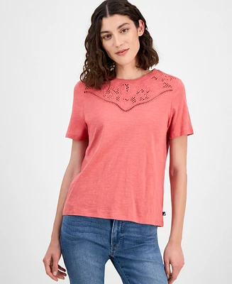 Nautica Jeans Women's Embroidered Cutout Top