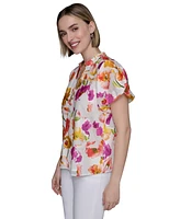 Karl Lagerfeld Paris Women's Floral-Print Flutter-Sleeve Blouse