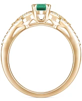 Emerald (5/8 ct. t.w.) & Diamond (1/4 Ring 14k Gold (Also Ruby Sapphire)