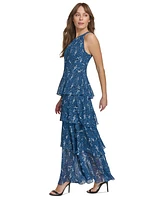 Tommy Hilfiger Women's Printed Halter Tiered Maxi Dress
