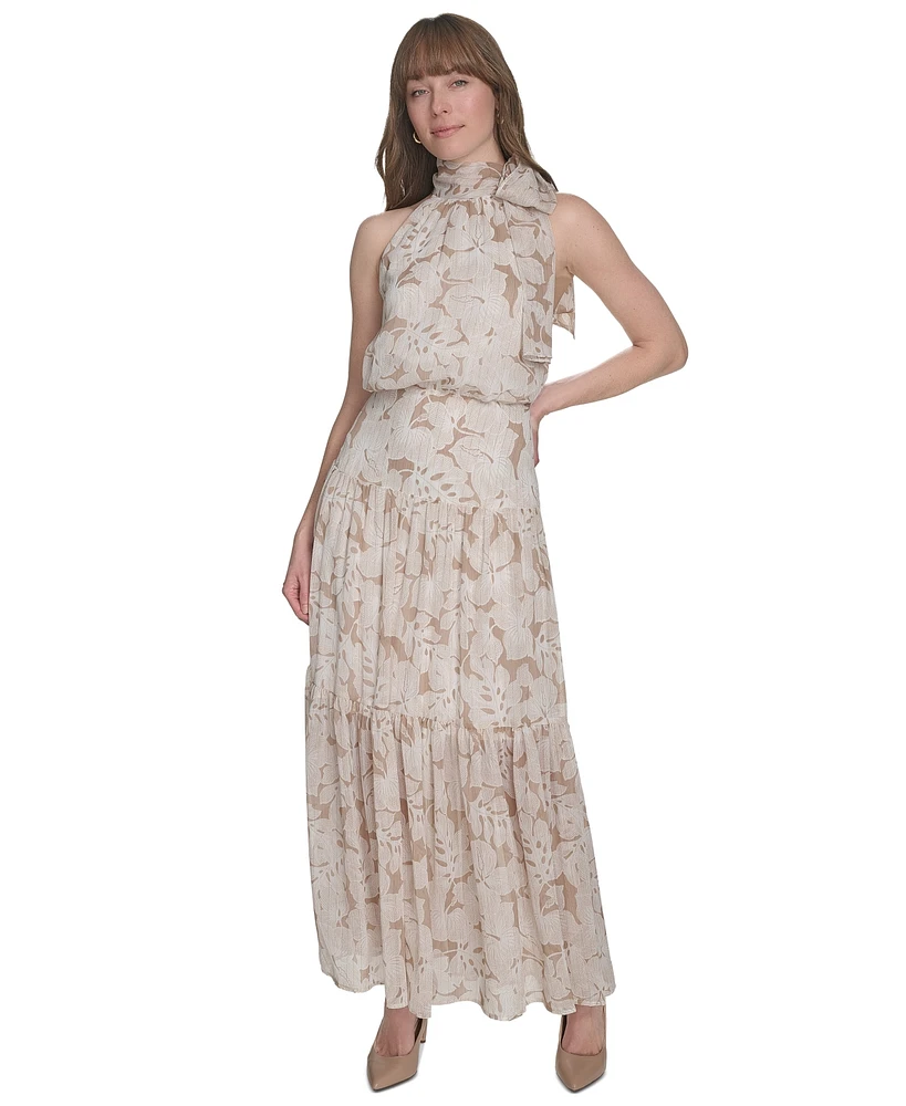Tommy Hilfiger Women's Side-Tie Halter Tiered Maxi Dress