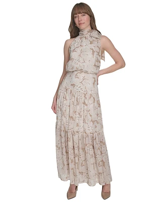 Tommy Hilfiger Women's Side-Tie Halter Tiered Maxi Dress