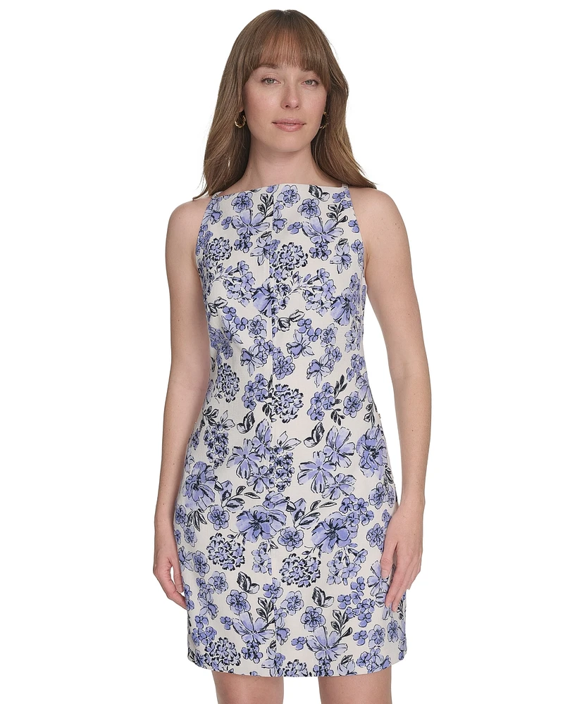 Tommy Hilfiger Women's Helena Square-Neck Floral Hopsack Sheath Dress