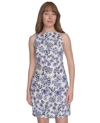 Tommy Hilfiger Women's Helena Square-Neck Floral Hopsack Sheath Dress