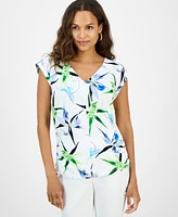 I.n.c. International Concepts Petite Cotton Printed V-Neck Top, Exclusively at Macy's