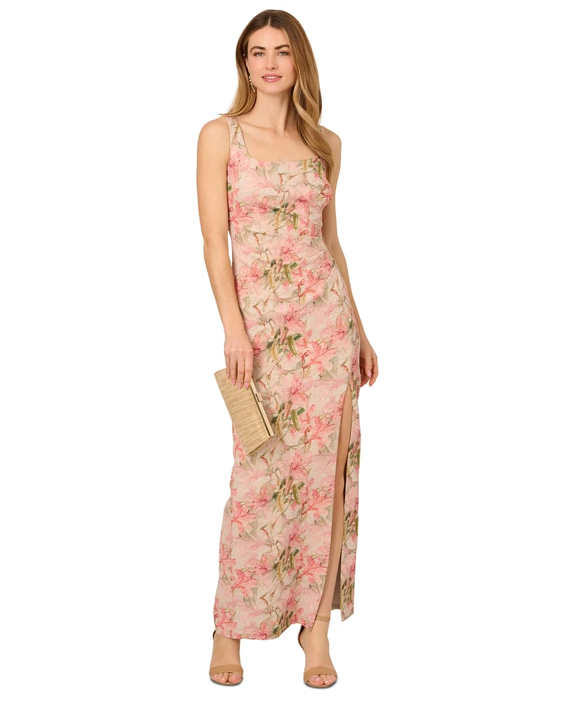 Adrianna Papell Women's Jacquard High-Slit Column Gown