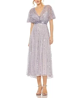 Mac Duggal Women's A Line Embellished Short Sleeve Dress