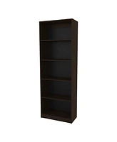 Dam Bookcase with Open Storage and 5 Shelves, Stained Walnut