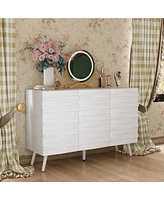 Nightstand with three cabinet doors, Side table embossed pattern, wood end table, Bedside for bedrooms, living rooms, offices