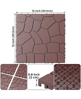 Diy 12" Patio Deck Tiles, Interlocking, Quick Install, 44pcs Red Brown