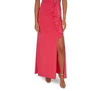 Adrianna Papell Women's Asymmetrical Ruffled Gown