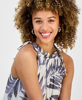 Robbie Bee Petite Printed Sleeveless Ruffle-Trim A-Line Dress