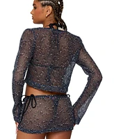 Edikted Women's Idra Crochet Net Tie Front Top