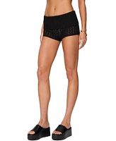 Edikted Women's Rye Sheer Textured Fold Over Shorts