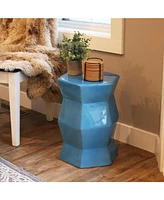 Moderno Hexagon Ceramic Garden Stool Side Table - Indoor or Outdoor 17.25-Inch H Moonstone Glazed Finish