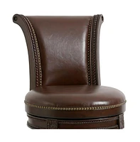 Faux Leather And Solid Wood Swivel Counter Height Bar Chair