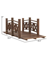 5' Wood Garden Bridge with Safety Handrails Backyard Bridge,