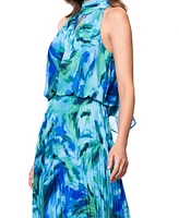 Xscape Petite Tie-Back Long Pleated Chiffon Dress