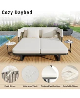 Mondawe 57" Outdoor Patio Daybed Rattan Sunbed with Detachable Pillows for