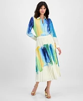 T Tahari Women's Brushstroke-Print Pleated Midi Skirt