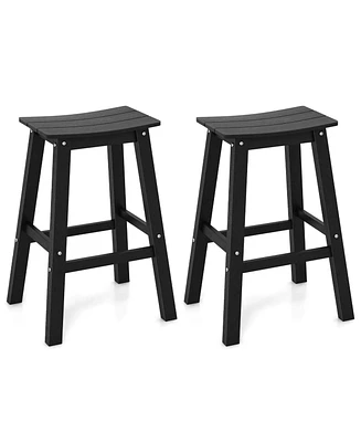 29" Patio Bar Stool Set of 2 with Curved Seat & Footrests for Backyard Outdoor