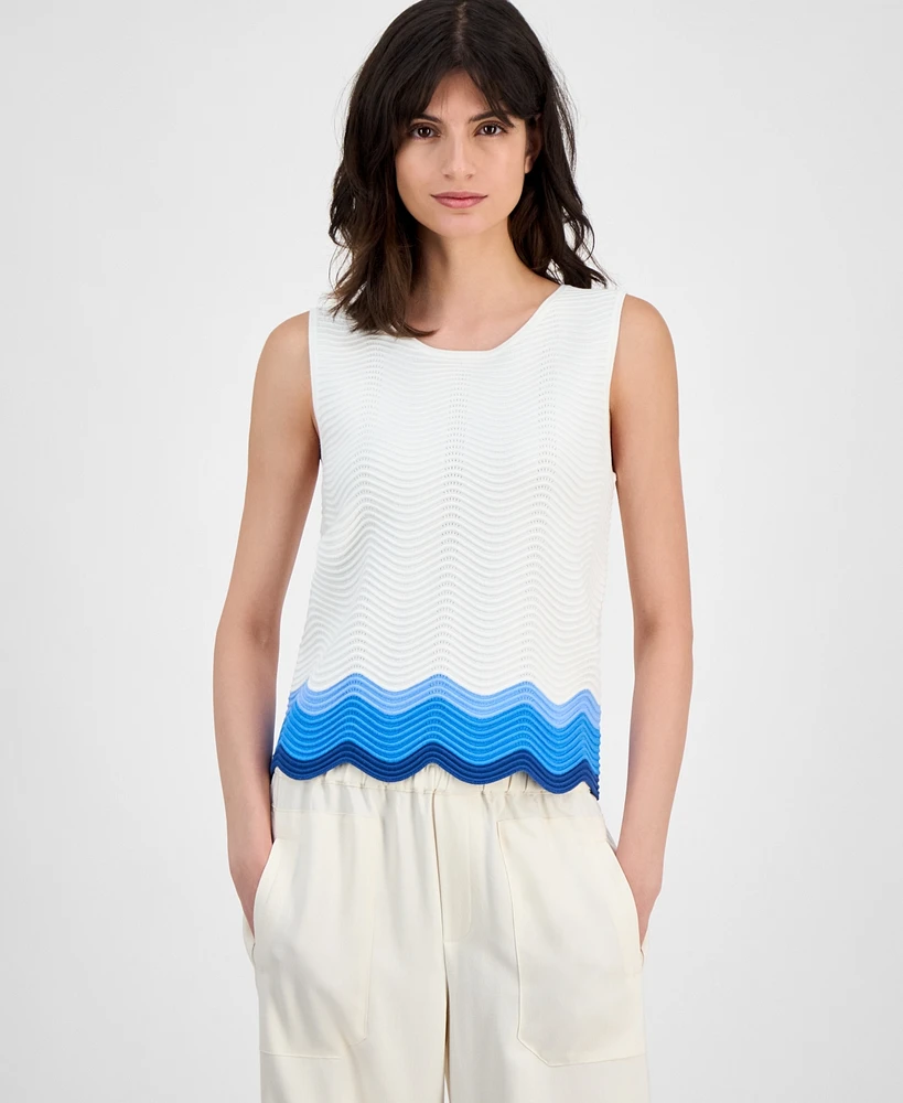 T Tahari Women's Crewneck Striped-Hem Sleeveless Sweater