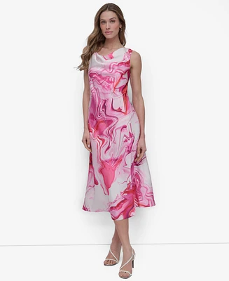 Dkny Women's Printed Cowlneck Sleeveless Midi Dress