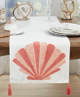 Saro Lifestyle Ocean Breeze Embroidered Seashell Table Runner, 16" x 72"