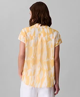 Calvin Klein Women's Printed Chiffon Faux-Wrap Cap-Sleeve Top