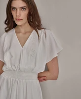 Dkny Women's V-Neck Smocked-Waist Short-Sleeve Dress