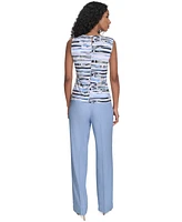 Calvin Klein Petite Striped Pleated-Neck Top
