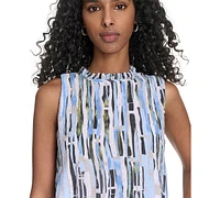 Calvin Klein Petite Striped Ruffle-Neck Top